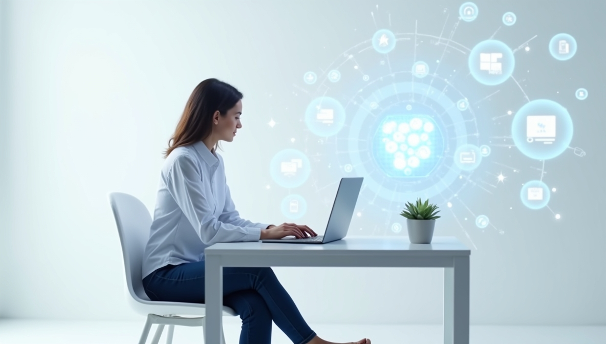 "Digital blogger using AI tools like ChatGPT to create blog posts automatically"