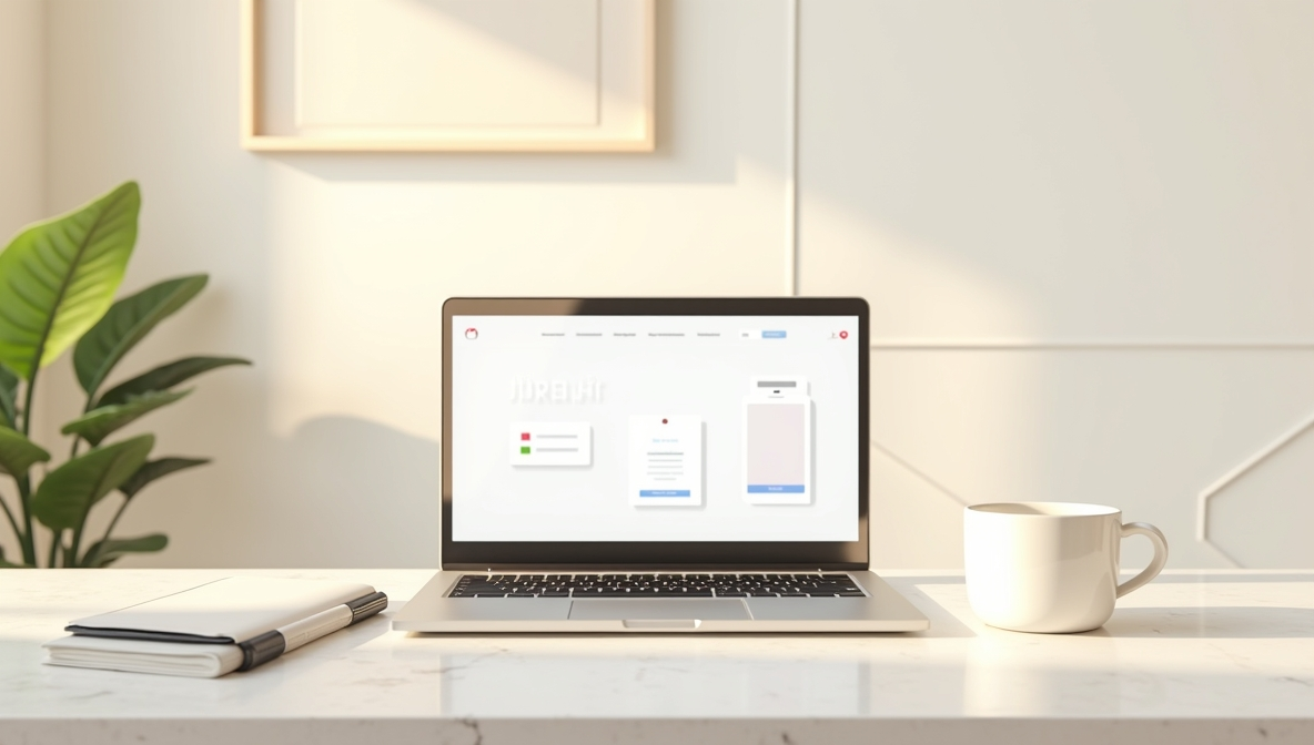 Minimalist home office desk showing a laptop with a job application page