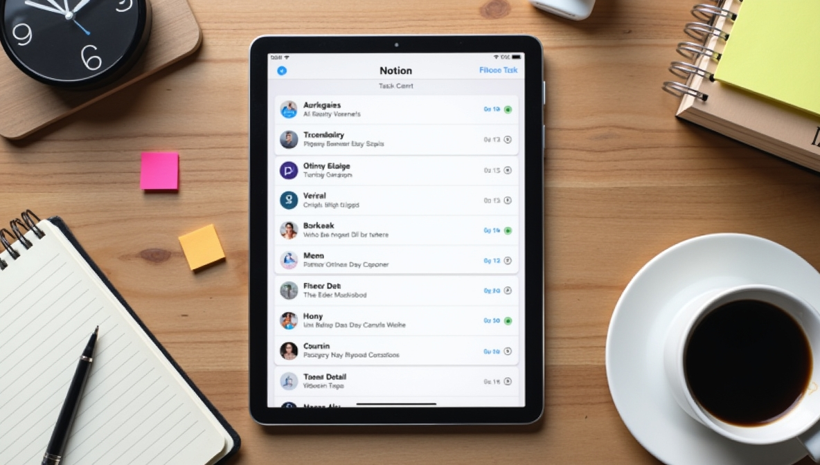 Notion tablet interface with AI auto-filled tasks