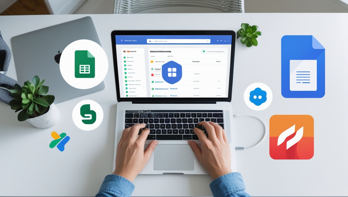 No-code dashboard showing workflow automation between Slack, Google Sheets, and Notion